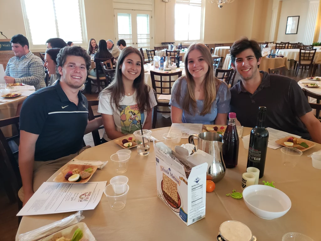 Students at Wake Forest University participate in a campus Passover seder.